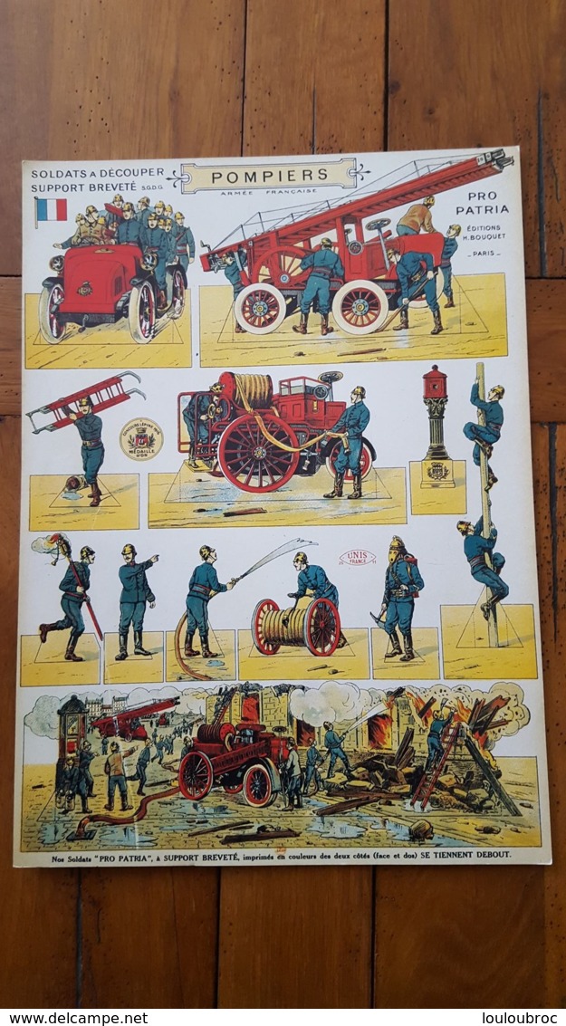 PLANCHE POMPIERS SOLDATS A DECOUPER PRO PATRIA EDITIONS H. BOUQUET 38 X 28 CM - Autres & Non Classés