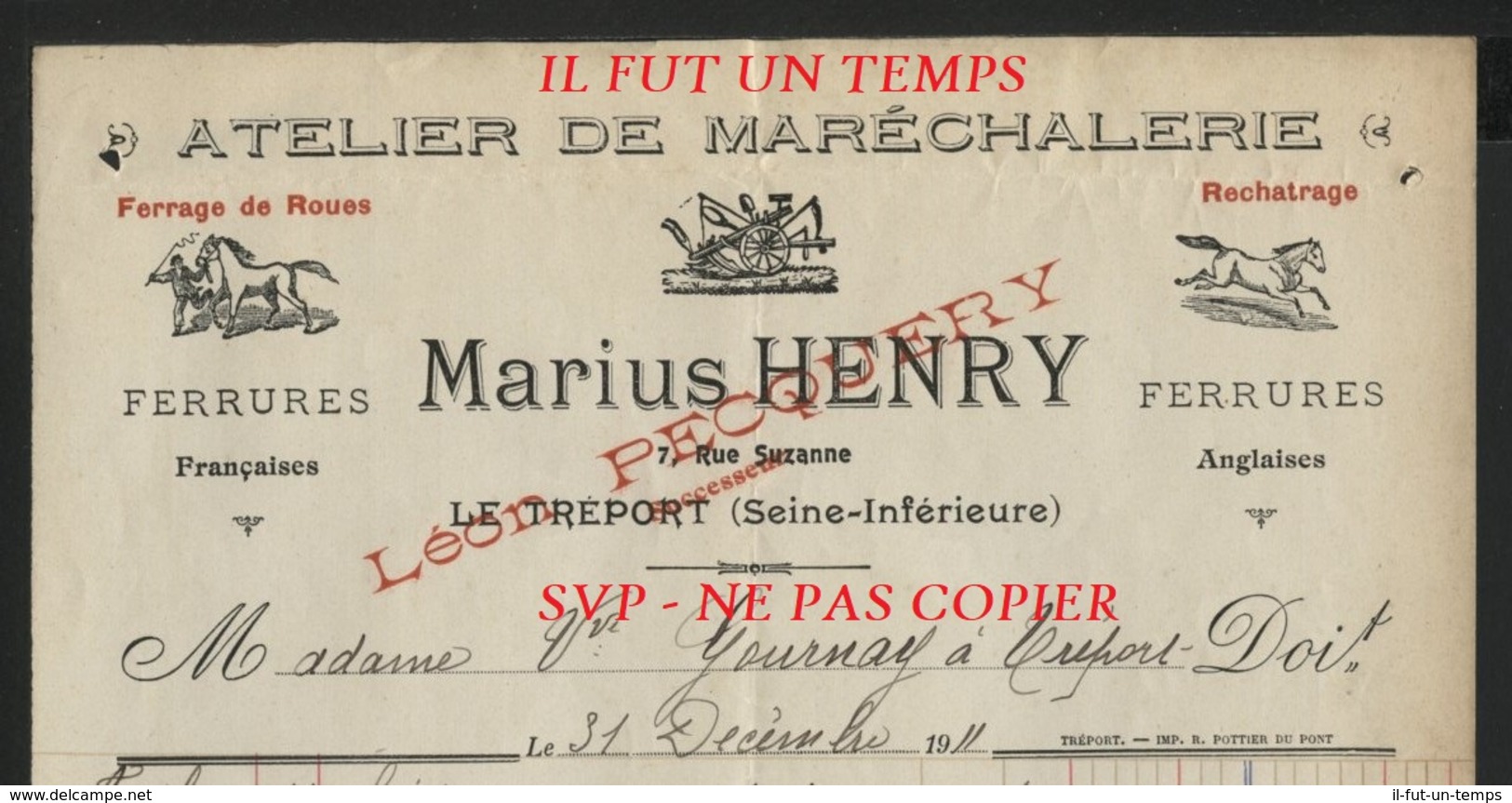 1911 / LE TREPORT - MARIUS HENRY - Atelier De Maréchalerie - 1900 – 1949