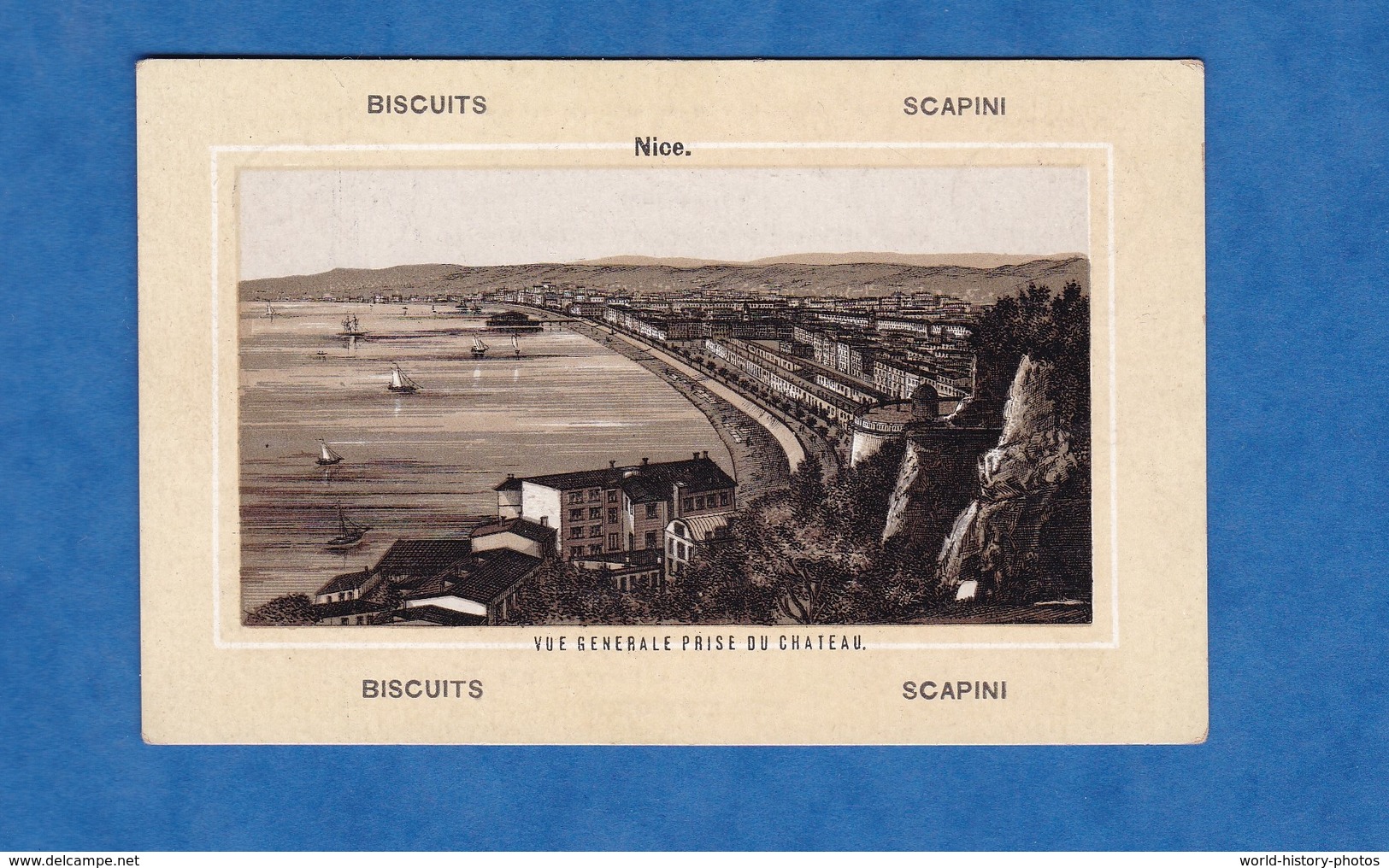 Chromo Ancien Avant 1900 - NICE - Vue Générale Prise Du Château - Biscuits SCAPINI - Other & Unclassified