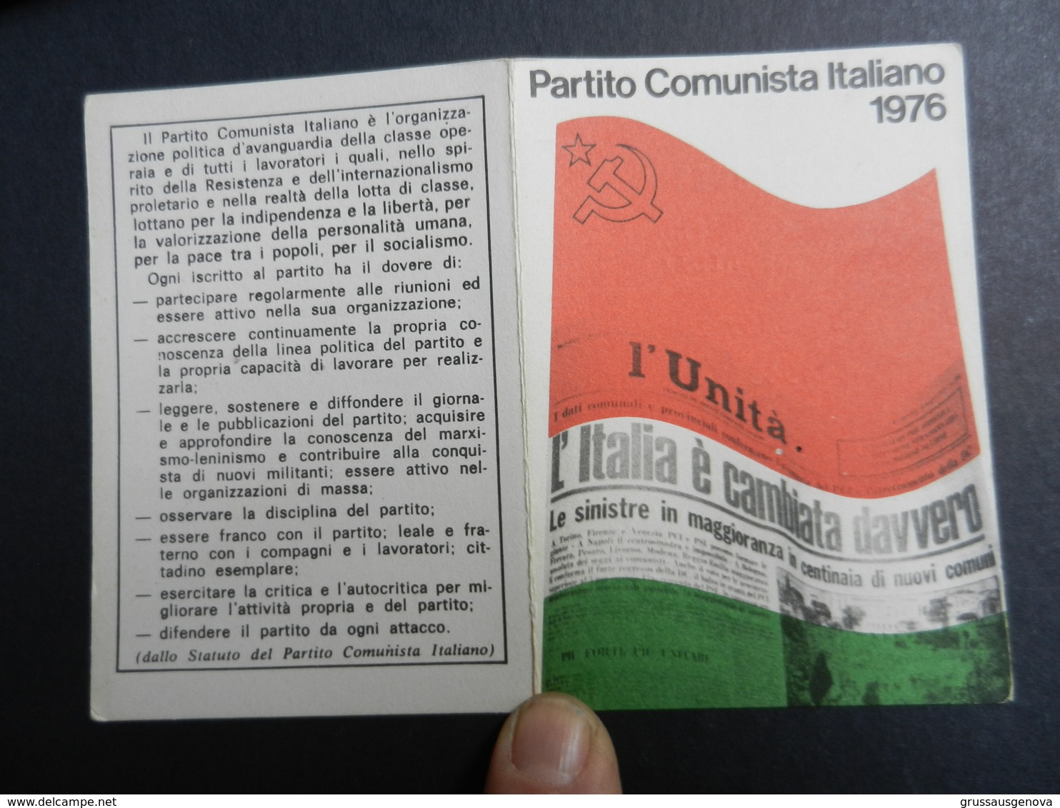 19917) PARTITO COMUNISTA TESSERA 1976 - Documenti Storici