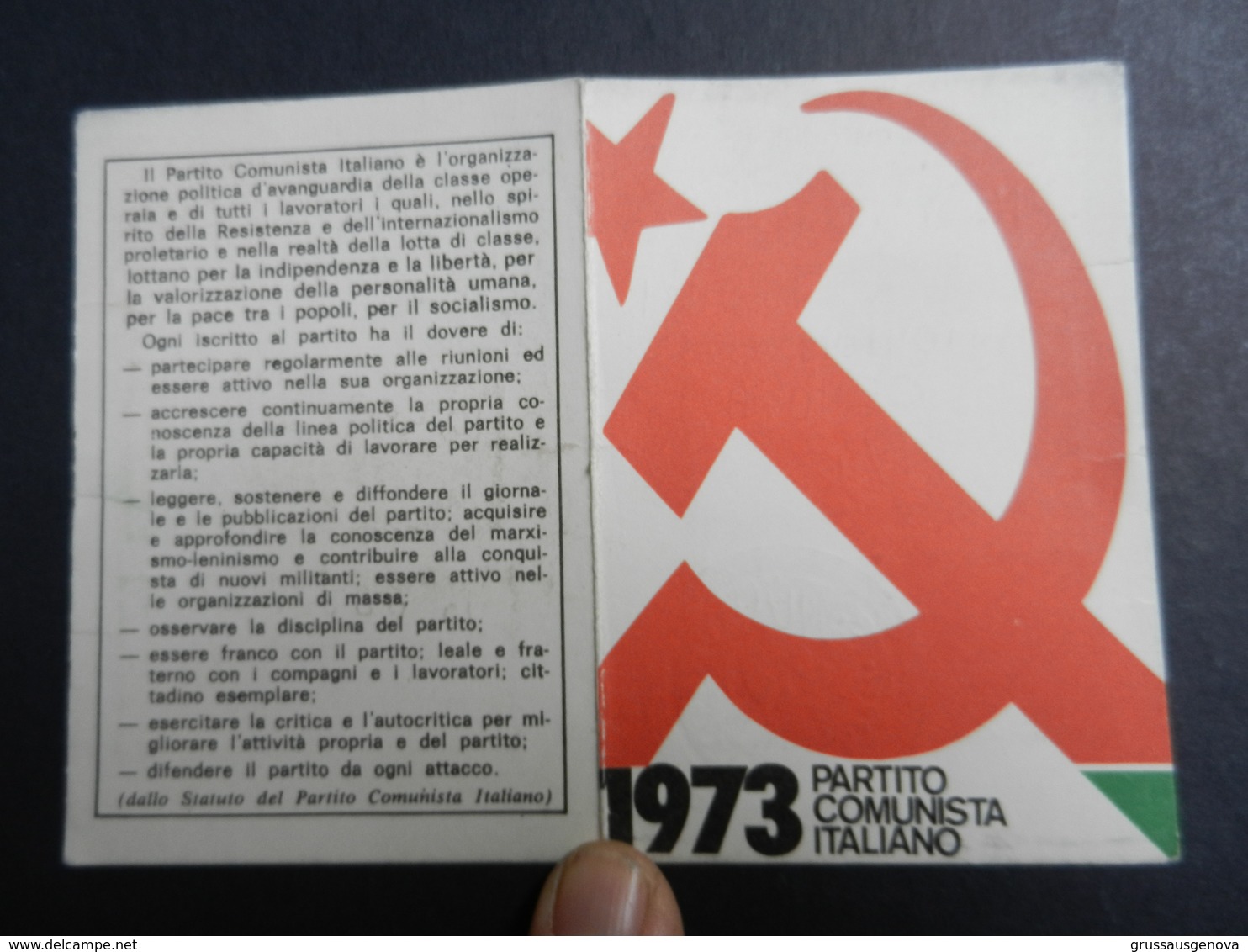 19917) PARTITO COMUNISTA TESSERA 1973 - Documents Historiques