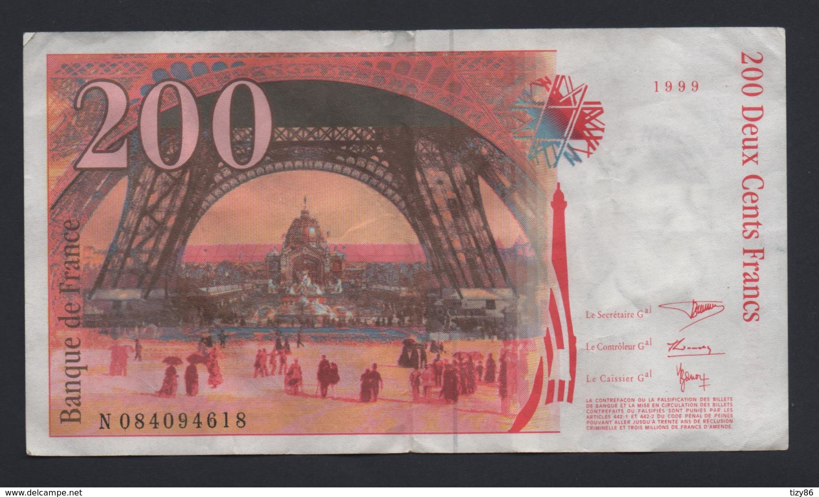 Banconota Francia 200 Franchi 1999 (circolata) - 200 F 1995-1999 ''Eiffel''