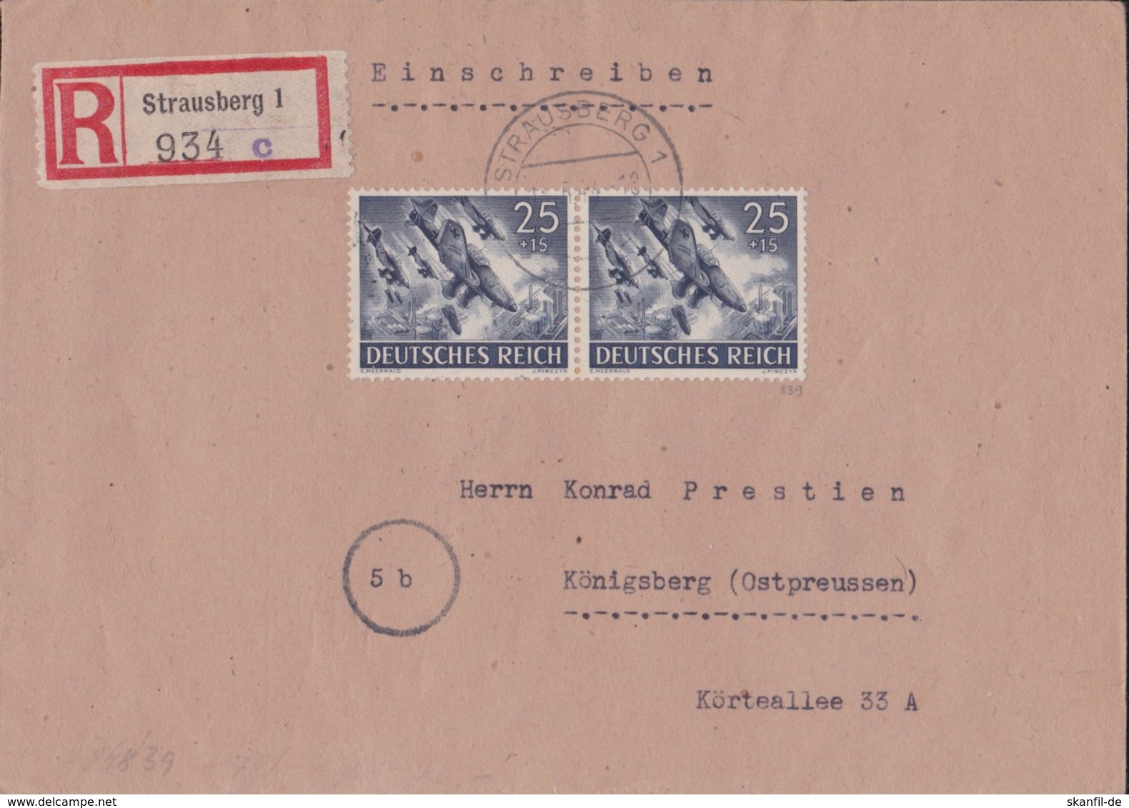 Deutsches Reich 1944, R- Brief MeF Mi 839x Nach Königsberg - Briefe U. Dokumente