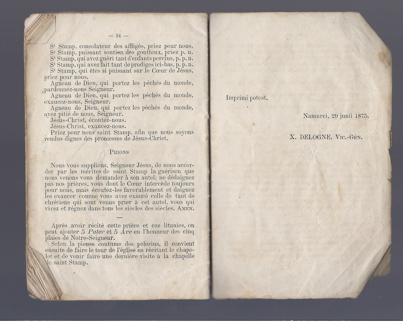 1875 NOTICE SUR DAINT STAPIN AUTREMENT DIT SAINT STAMP HONORE DANS L' EGLISE D' ANHEE PRES DINANT - DOURGNE CARCASSONNE - 1801-1900