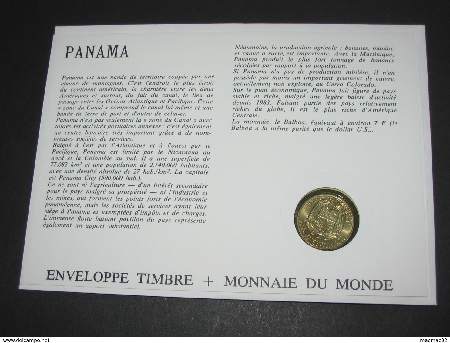 PANAMA - Balboa 1983  - Monnaie Sur Enveloppe   **** EN ACHAT IMMEDIAT **** - Panama