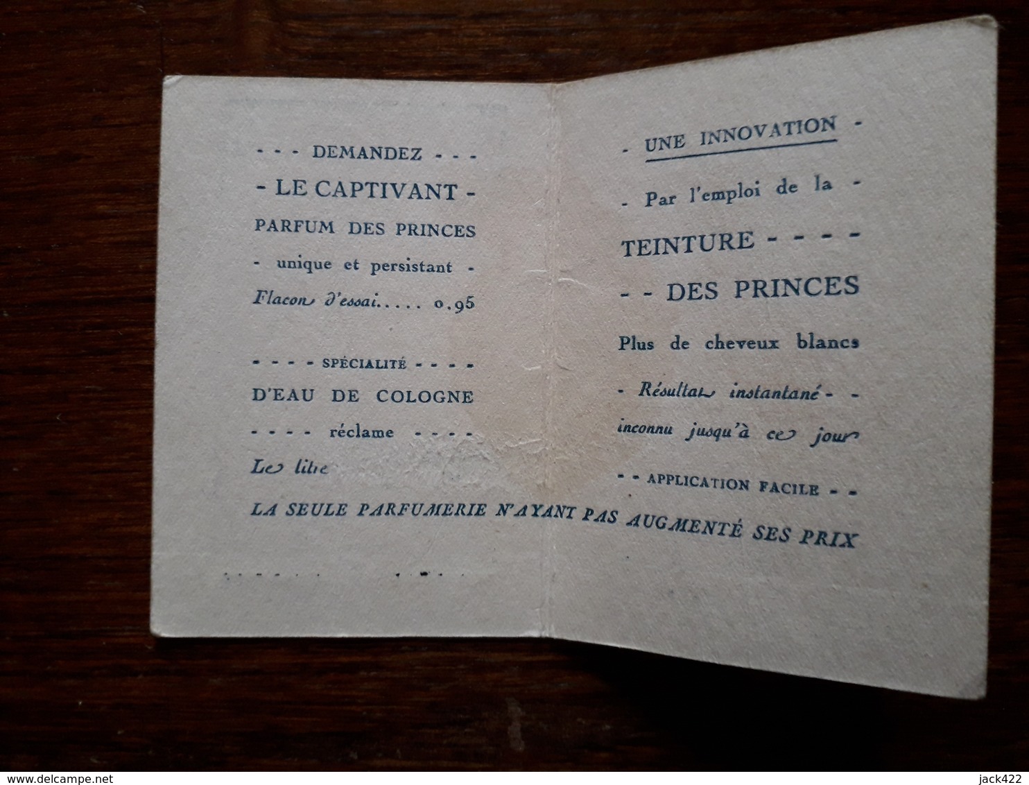 L18/148 Petite Carte Publicitaire . Parfumerie Des Princes. Paris - Otros & Sin Clasificación