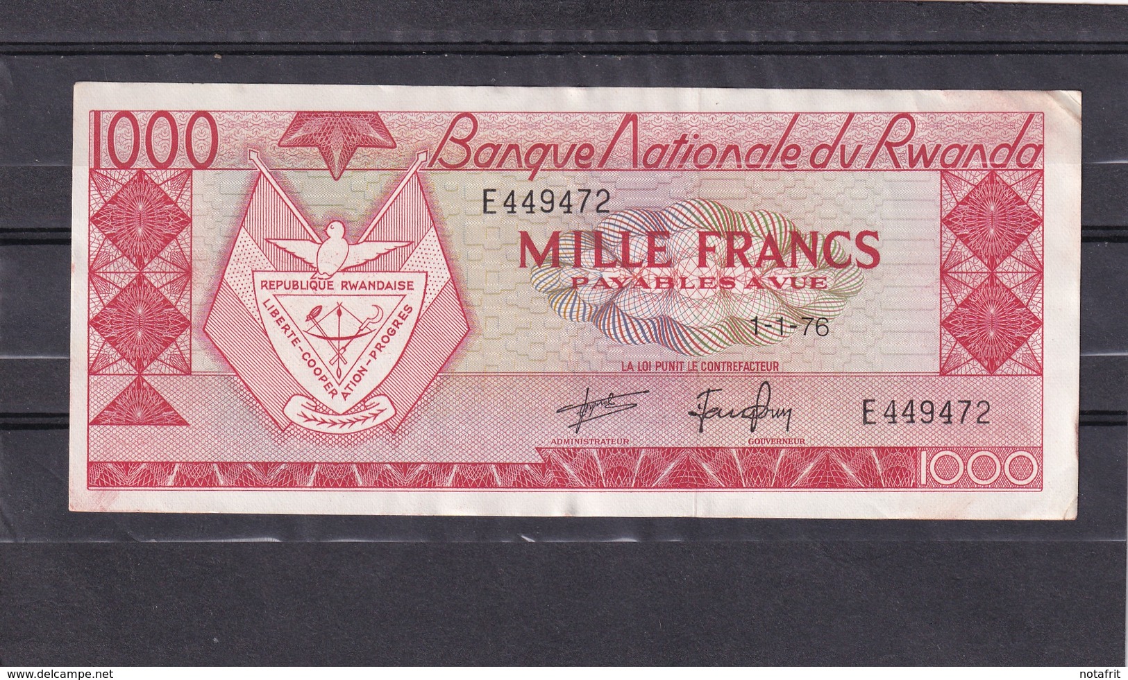 Rwanda 1000 Fr 1976 XF - Autres - Afrique