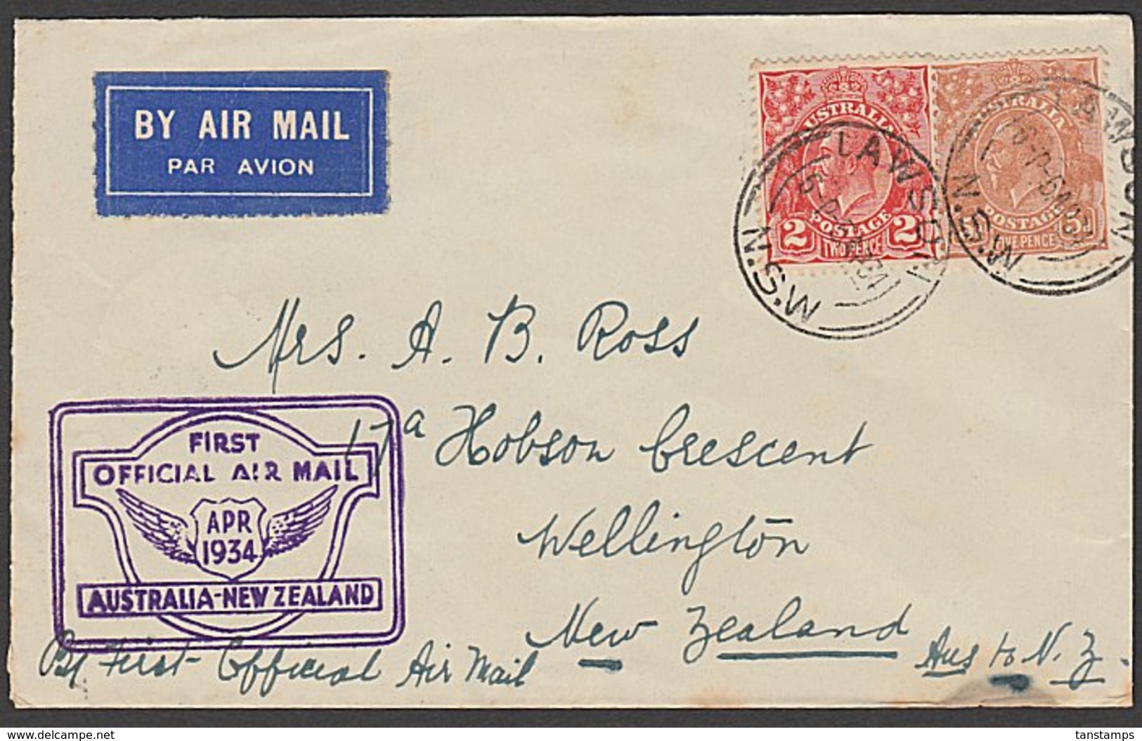 FIRST FLIGHT AUSTRALIA To NEW ZEALAND 1934 VH UXX FAITH CTP ULM - First Flight Covers