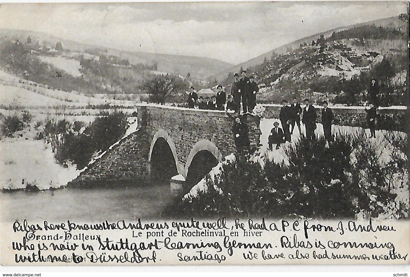 -GRAND HALLEUX, Le Pont De Rochelinval En Hiver- Paysage Enneigé.Nombreux Personnages .1906. - Andere & Zonder Classificatie