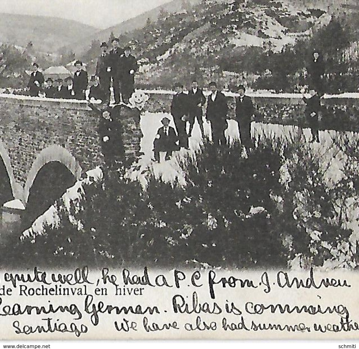 -GRAND HALLEUX, Le Pont De Rochelinval En Hiver- Paysage Enneigé.Nombreux Personnages .1906. - Andere & Zonder Classificatie