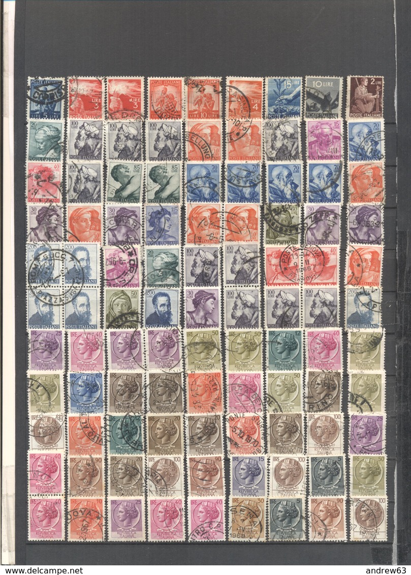 ITALIA - REPUBBLICA - Lotto - Accumulo - Vrac - 100 Francobolli - Democratica, Michelangiolesca, Siracusana - Usati - Lots & Kiloware (mixtures) - Max. 999 Stamps