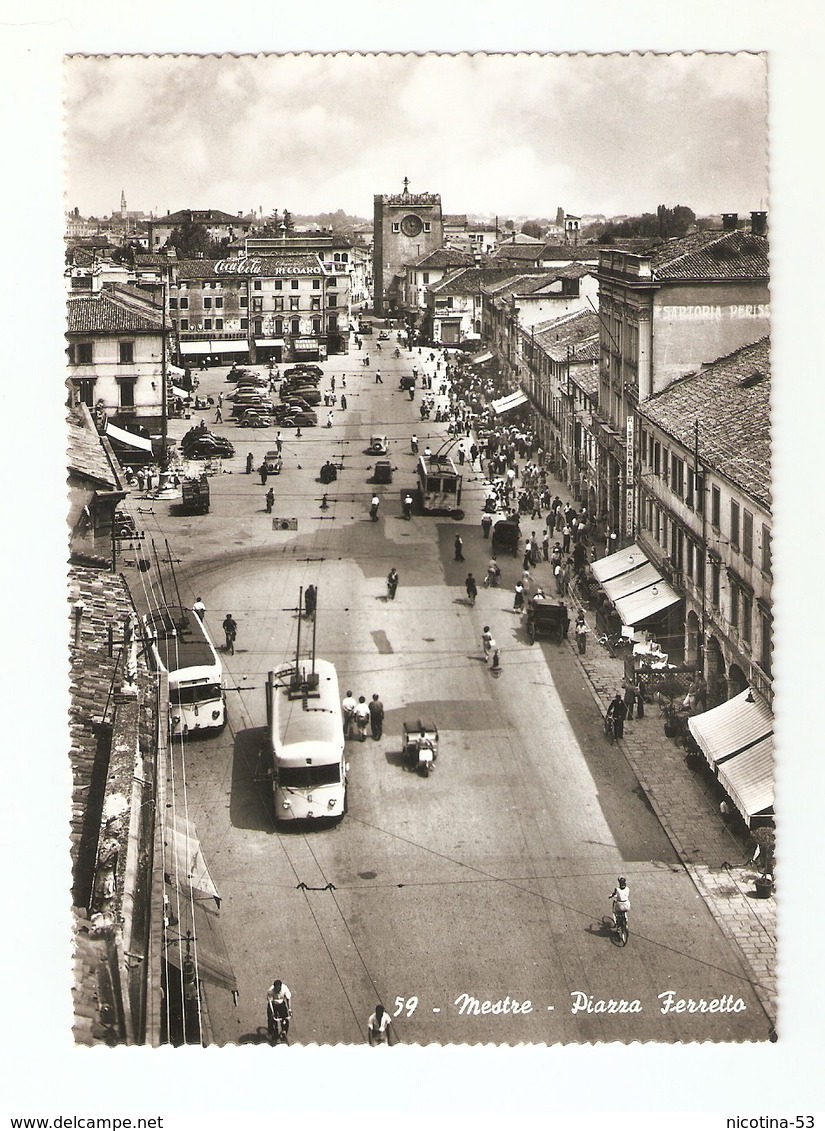 CT--02880-- MESTRE - PIAZZA FERRETTO -ANIMATISSIMA-FILOBUS-BICICLETTE-AUTO EPOCA-NON VIAGGIATA - Altri & Non Classificati