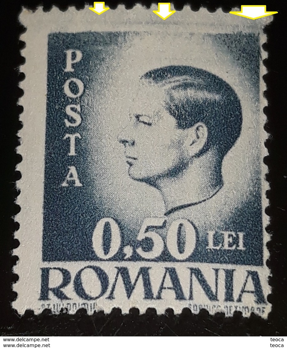 Errror Romania 1946 King Mihai I,  0.5 Lei ,without Line Frame Up, Above,mnh - Variétés Et Curiosités