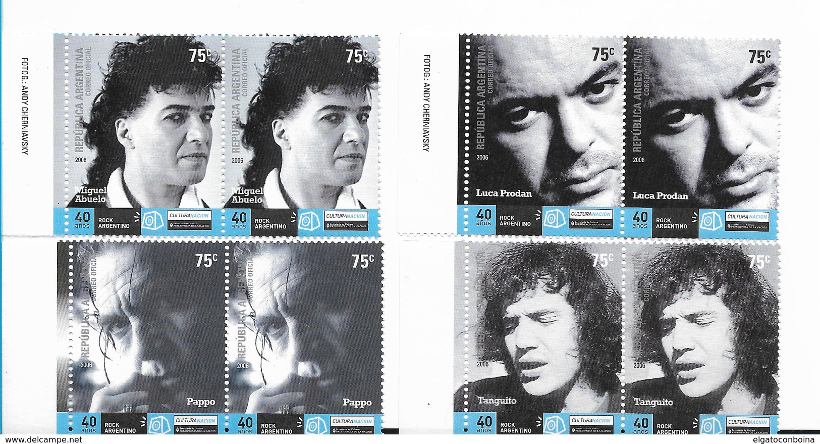 ARGENTINA 2006 NATIONAL ROCK SINGER MUSICIANMUSIC LUCA PRODAN PAPPO MIGUEL ABUELO TANGUITO SET OF 4 PAIRS - Unused Stamps