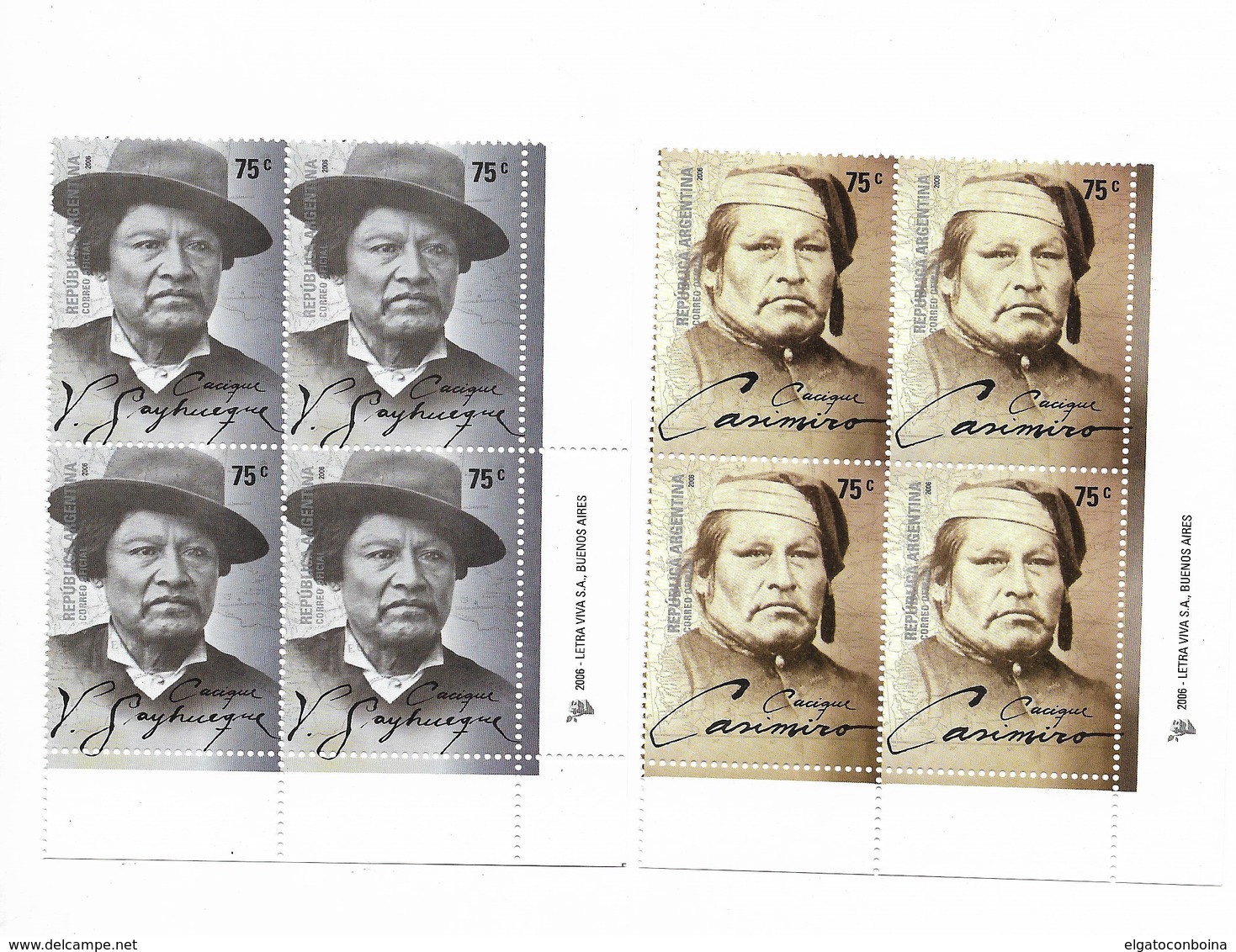 ARGENTINA 2006 CACIQUES NATIVE LEADERS, SET OF 2 VALUES IN BLOCKS OF FOUR, MINT NEVER HINGED - Unused Stamps