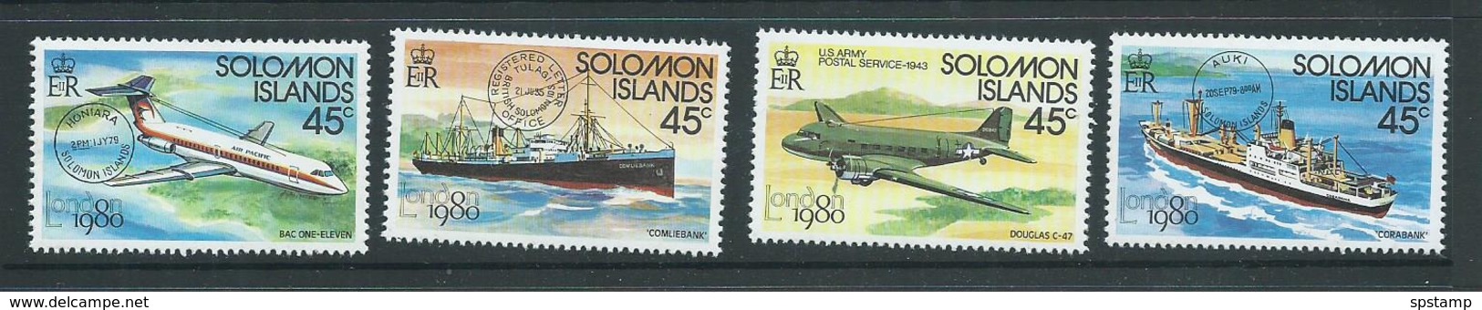 Solomon Islands 1980 London Expo Planes & Ships Set Of 4 Singles MNH - Solomon Islands (1978-...)