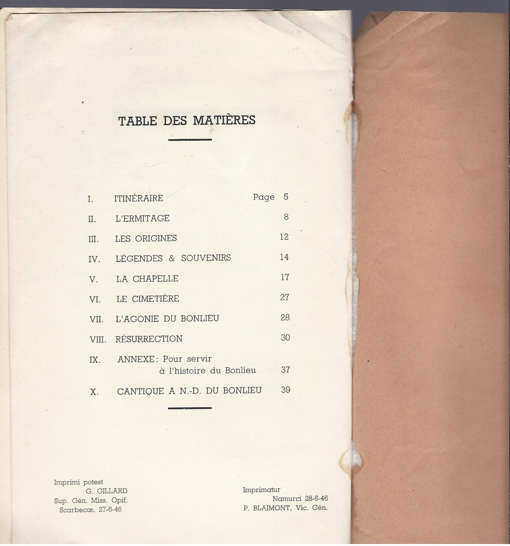 1946 L' ERMITAGE DU BONLIEU DANS LES BOIS D' ETHE - VIRTON - PAYS GAUMAIS CHAPELLE DE NOTRE DAME MOULIN DE RABAIS - Histoire