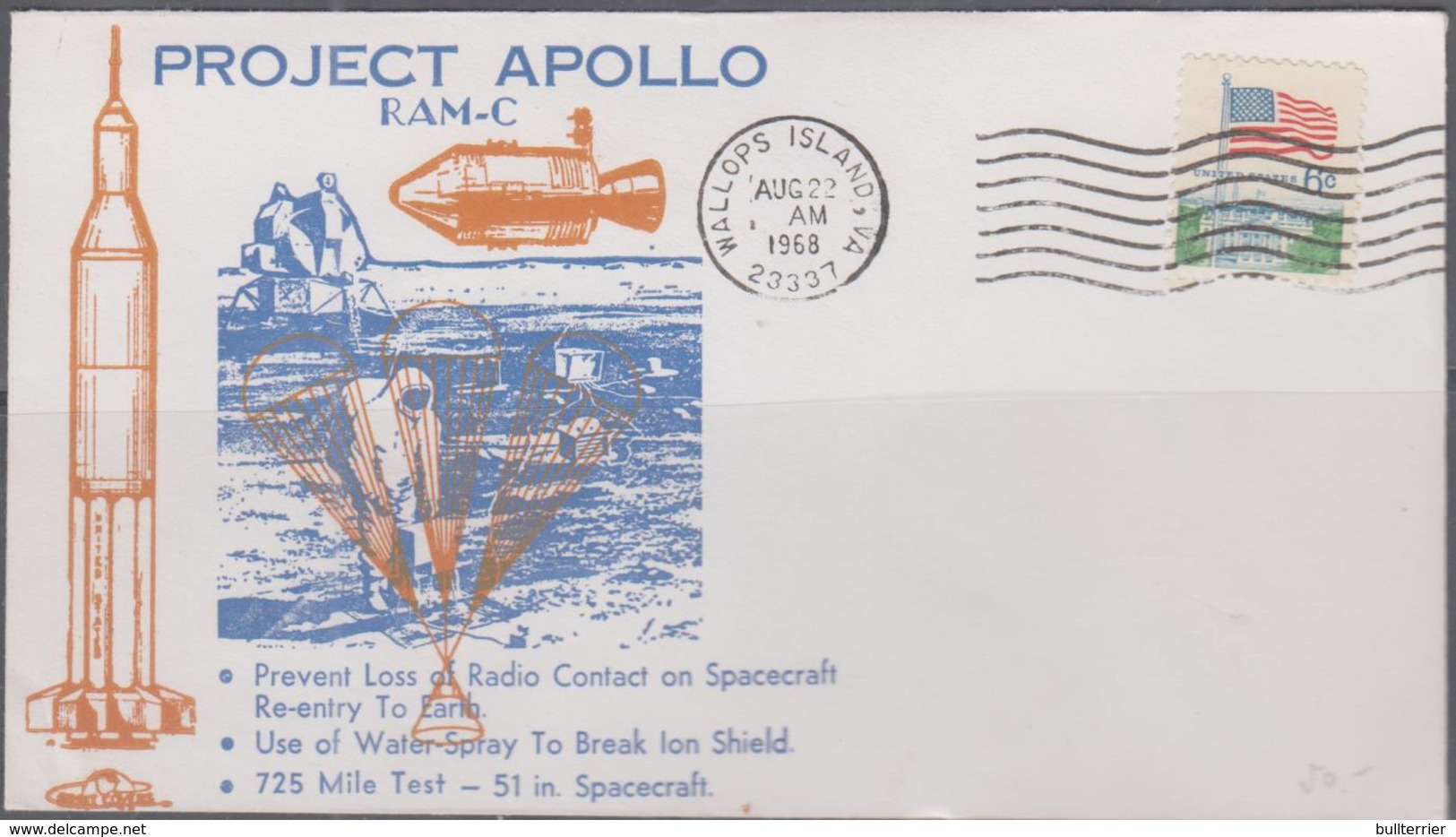 SPACE - USA - 1968  APOLLO PROJECT  ILUSTRATED  COVER  WITH WALLOPS ISLAND  AUG 22 1968  POSTMARK - United States