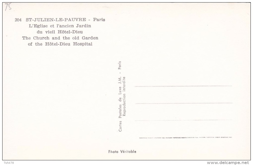 75---PARIS 5ème ARR--- Saint Julien Le Pauvre---l'église Et Ancien Jardin Du Vieil Hôtel Dieu---voir 2 Scans - Arrondissement: 05