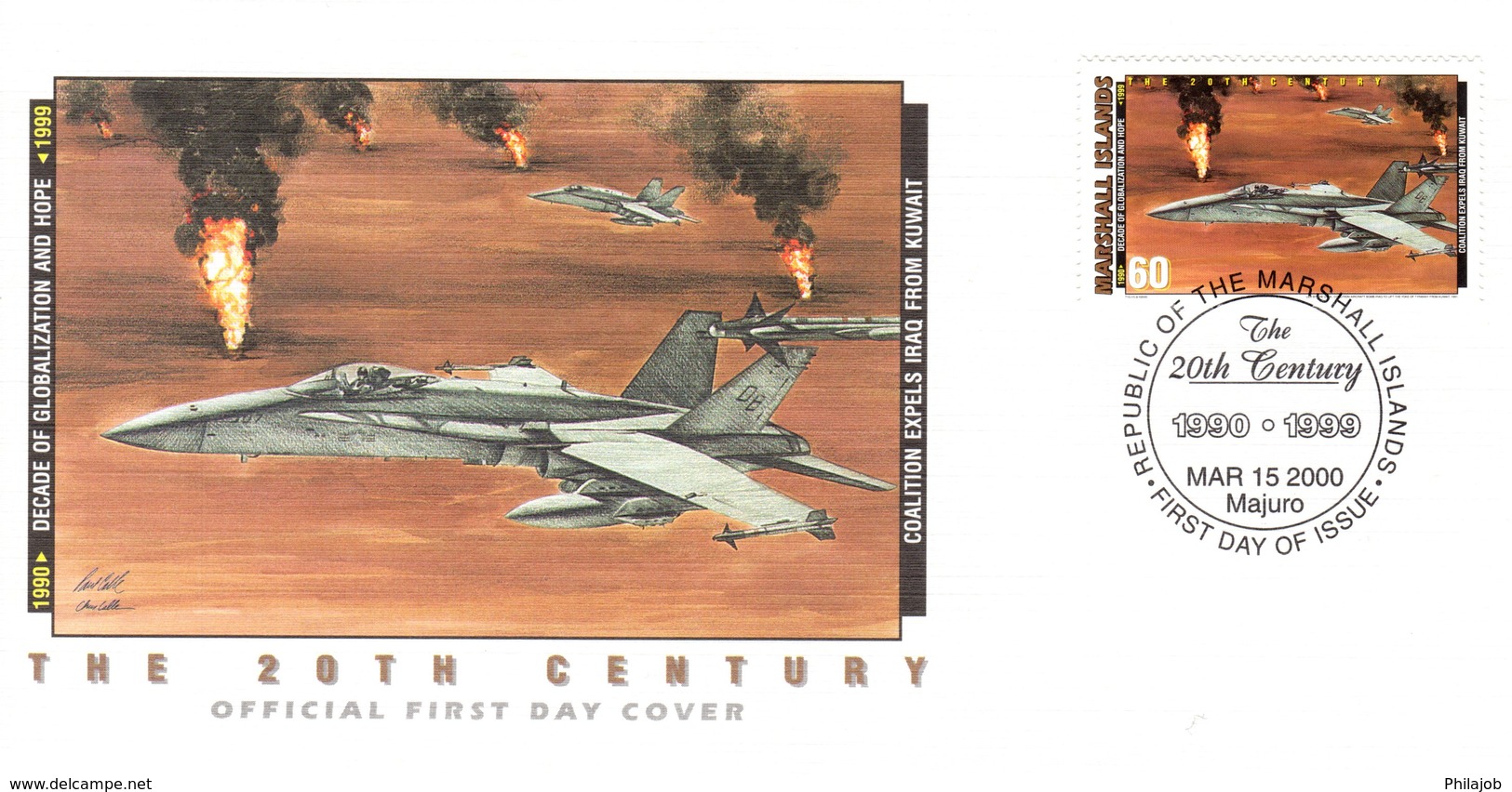 ILES MARSHALL Enveloppe 1er Jour " 20° SIECLE : COALITION EXPELS IRAQ FROM KUWAIT / TEMPETE DU DESERT ". FDC - Militaria