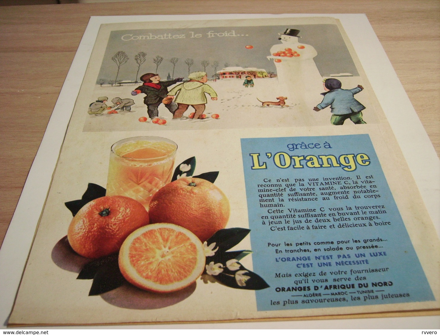 ANCIENNE PUBLICITE COMBATTEZ LE FROID GRACE A L ORANGE 1957 - Afiches