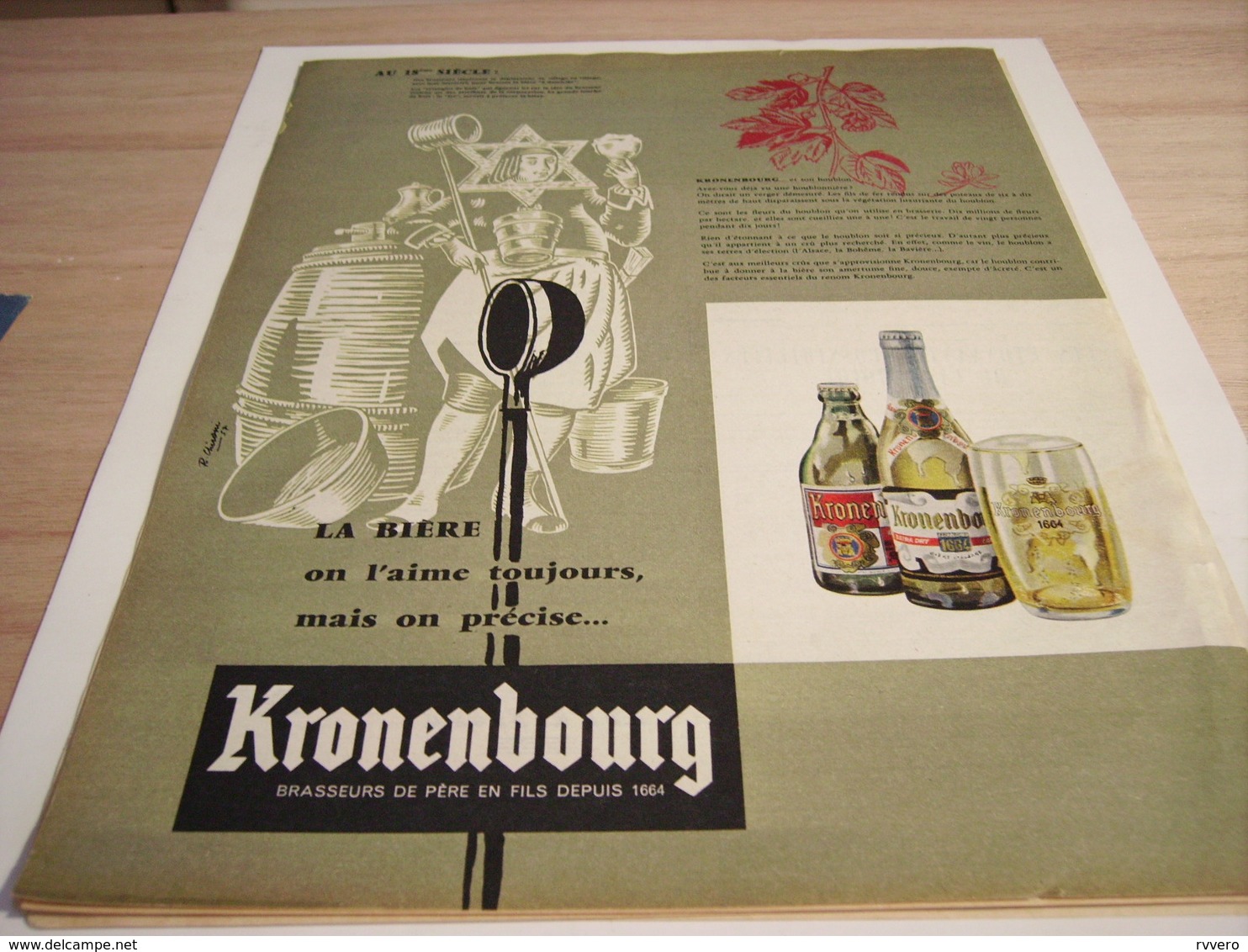 ANCIENNE PUBLICITE AU 18 SIECLES ON L AIME TOUJOUR  KRONENBOURG 1957 - Alcools