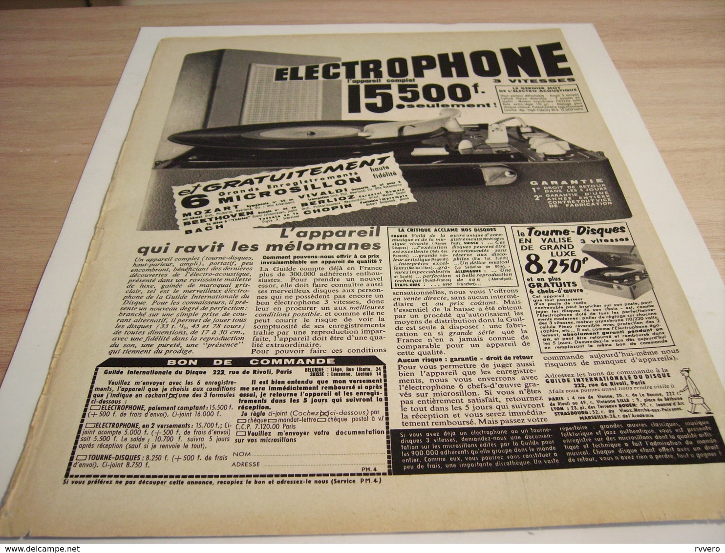 ANCIENNE PUBLICITE 15500 FRANCS ELECTROPHONE COMPLET 1957 - Autres & Non Classés