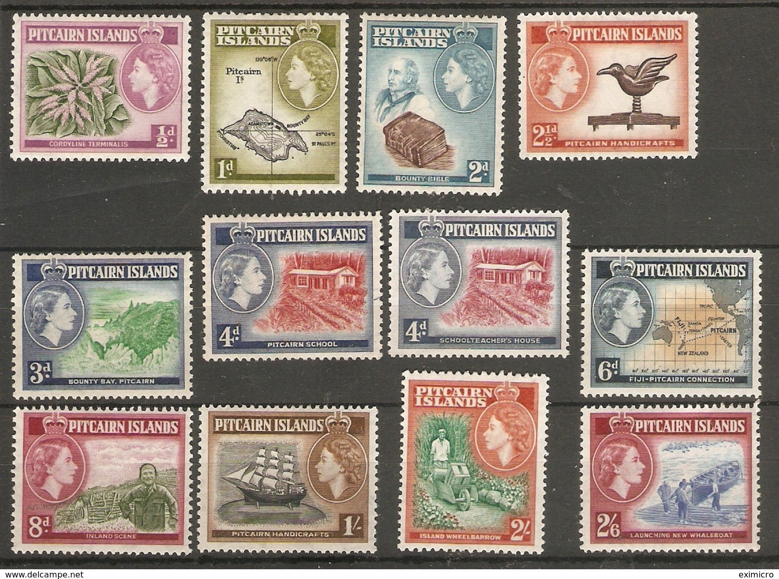 PITCAIRN ISLANDS 1957 - 1963 SET OF 12 STAMPS  SG 18/28 (LIGHTLY) MOUNTED MINT Cat £50 - Pitcairn Islands