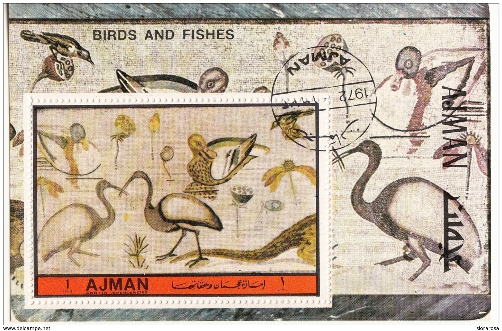 Bf. 437A Ajman 1972 Pompei Mosaici Birds Fishes Museo Archeologico Napoli Perf. - Ajman