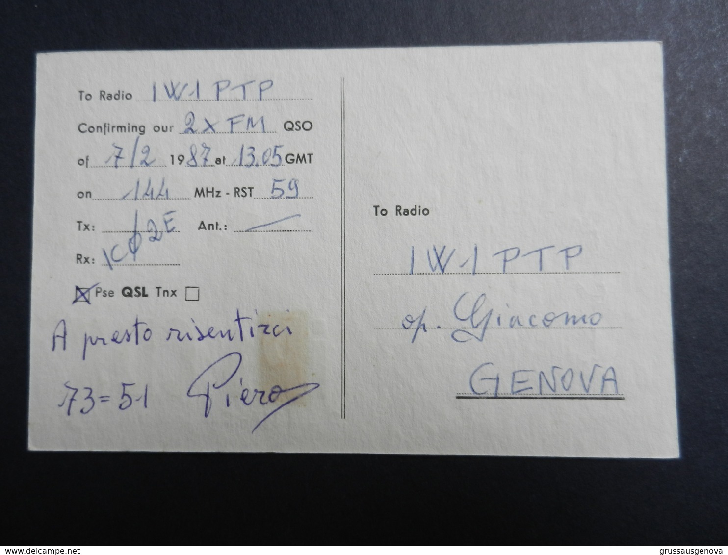 19917) RADIOAMATORE GENOVA CARTONCINO CARTOLINA NON VIAGGIATA CON CODICI - Other & Unclassified