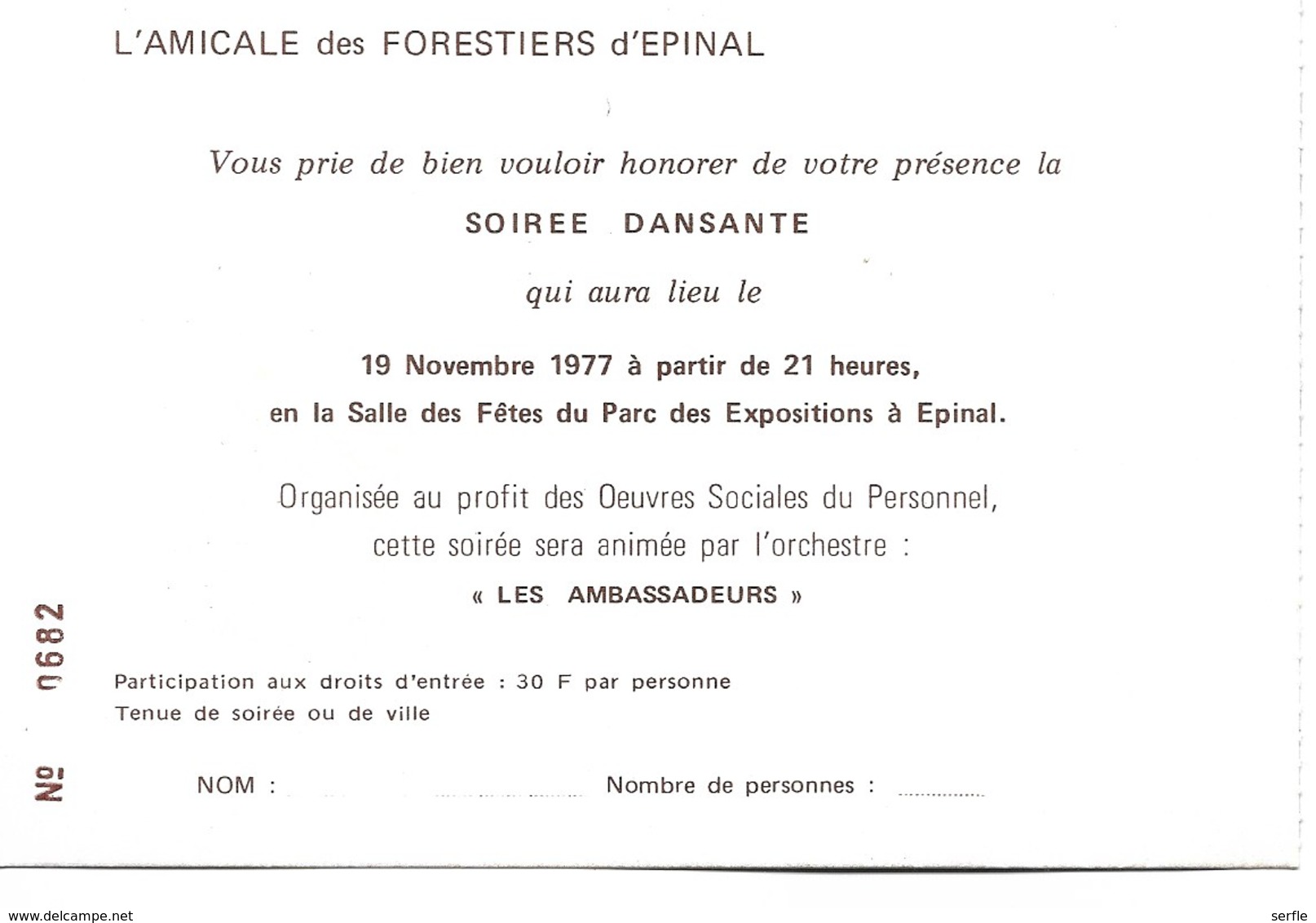 88 - Epinal - Amicale Des Forestiers - Invitation Soirée Dansante - Epinal