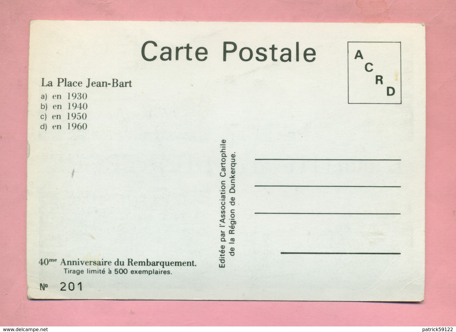 59 - NORD - DUNKERQUE - COMMEMORATION / ANNIVERSAIRE 1940 / 1980  BATAILLE DE  DUNKERQUE -  ACRD TIRAGE LIMITE - - Coudekerque Branche
