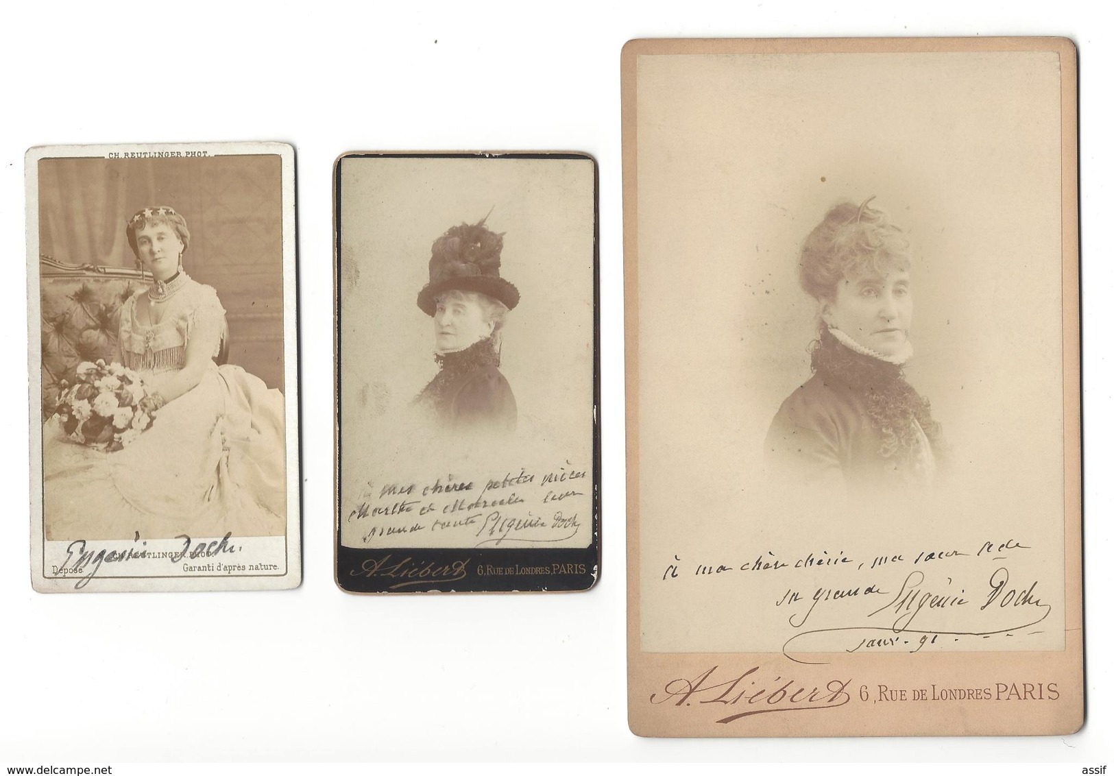 EUGENIE  DOCHE 1821 - 1900  , 6 Photographies ( 4 Cabinet - 2 Cdv ) Envoi Autographe - Antiche (ante 1900)