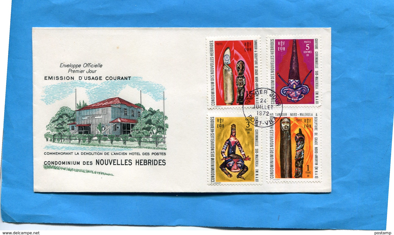 Nouvelle Hébrides- Enveloppe F DC Illustrée*cad 24 Jui 1972-4 Timbres  Art N°328-6+334-6 - FDC