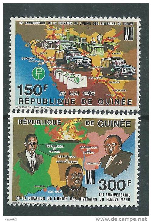 Guinée  N° 899 / 900  XX  15ème Anniversaire De L'Union De La Rivière Mano Les 2 Valeurs Sans Charnière TB - Guinée (1958-...)