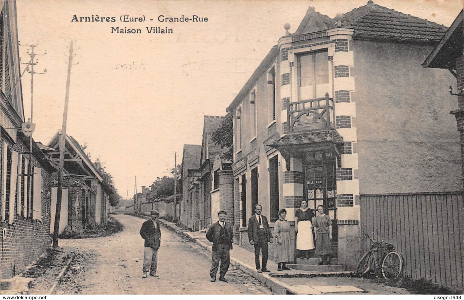 M07929 "ARNIERES(EURE)-GRANDE RUE-MAISON VILLAIN " ANIMATA-BICICLETTA,CAFFE' CON BILIARDO CART ORIG. NON SPED. - Arnières