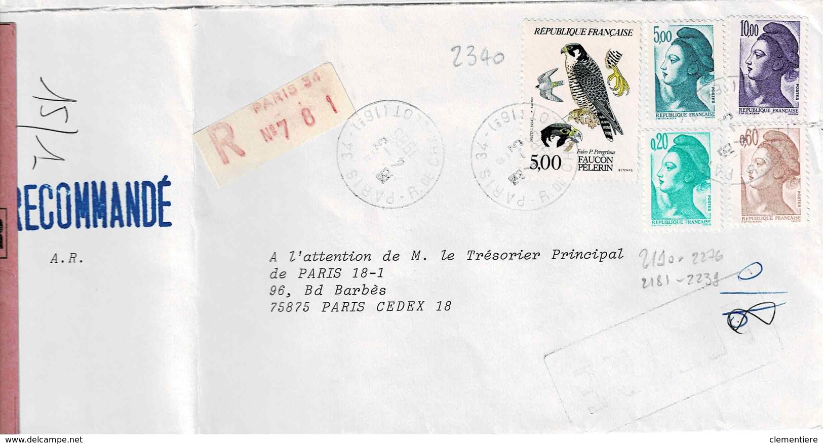 TP N°2344 Et Marianne Diverses Sur Enveloppe En Recommandé De Paris 34 - 1961-....