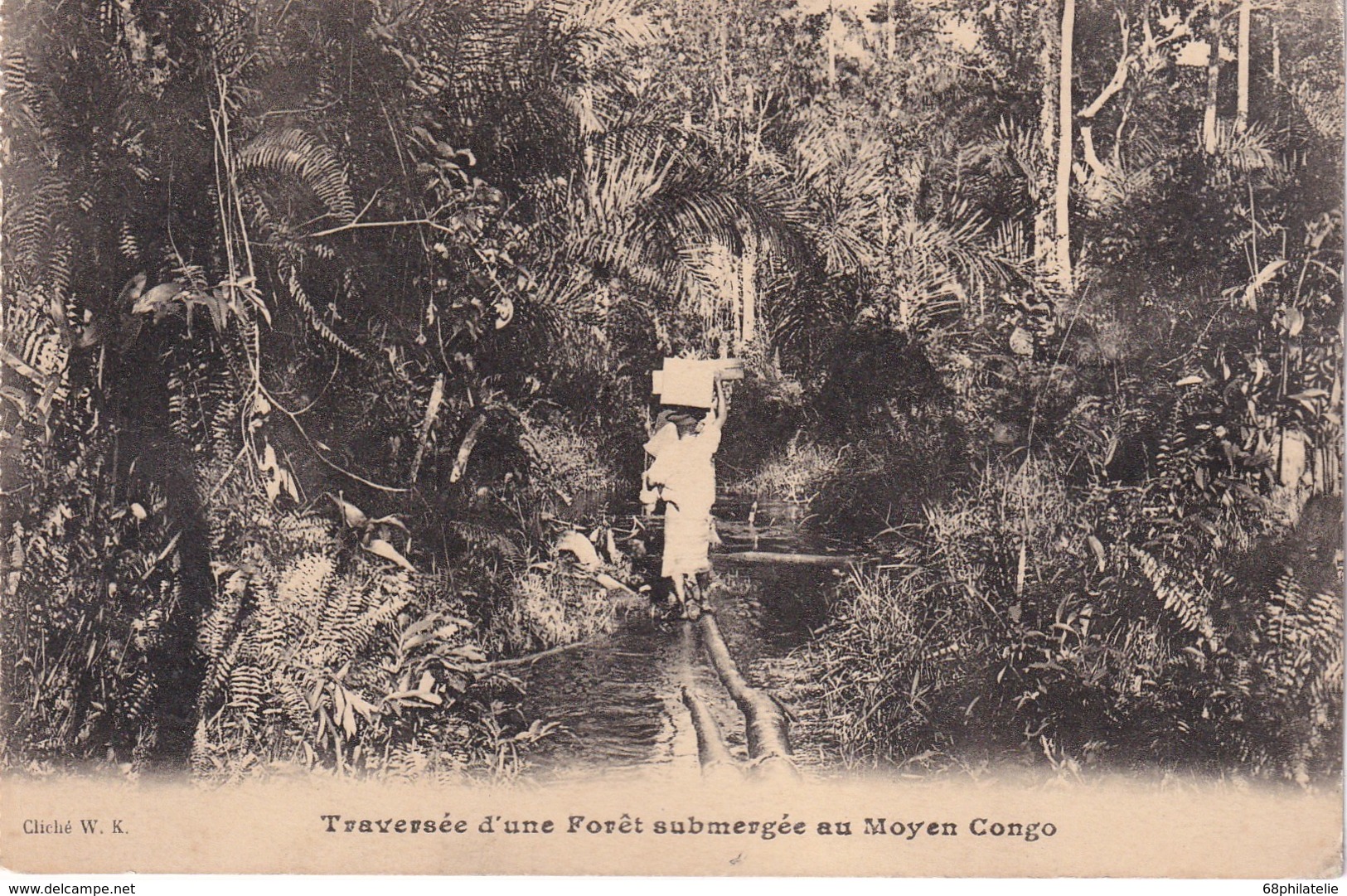 CONGO BELGE 1915 CARTE POSTALE  TRAVERSEE D'UNE FORET SUBMERGEE AU MOYEN CONGO - Congo Belge