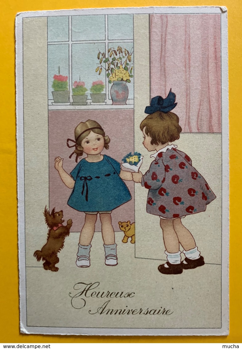 8220 - Heureux Anniversaire Petites Filles Cien Et Chat 1930 - Anniversaire