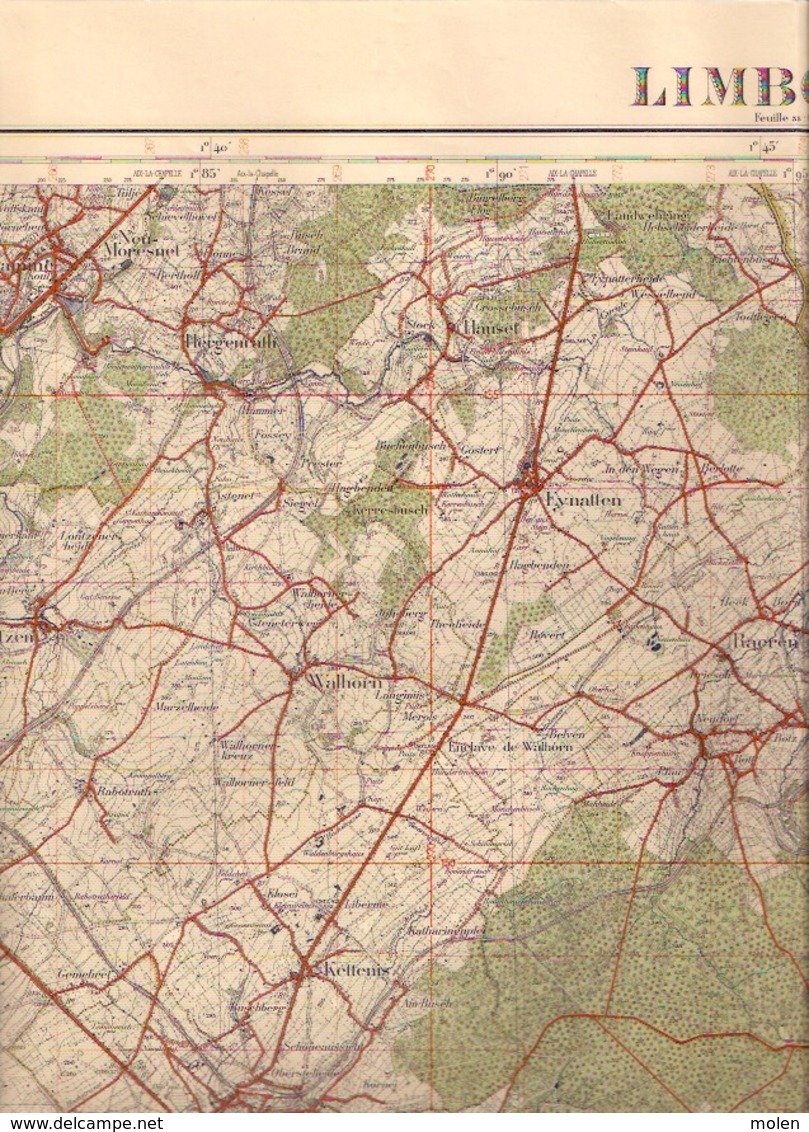 LIMBOURG Mesure 1872-1931 CARTE D ETAT-MAJOR 43 EUPEN WELKENRAEDT MONSCHAU ROTGEN MORESNET EYNATTEN WALHEIM WALHORN S400 - Limburg