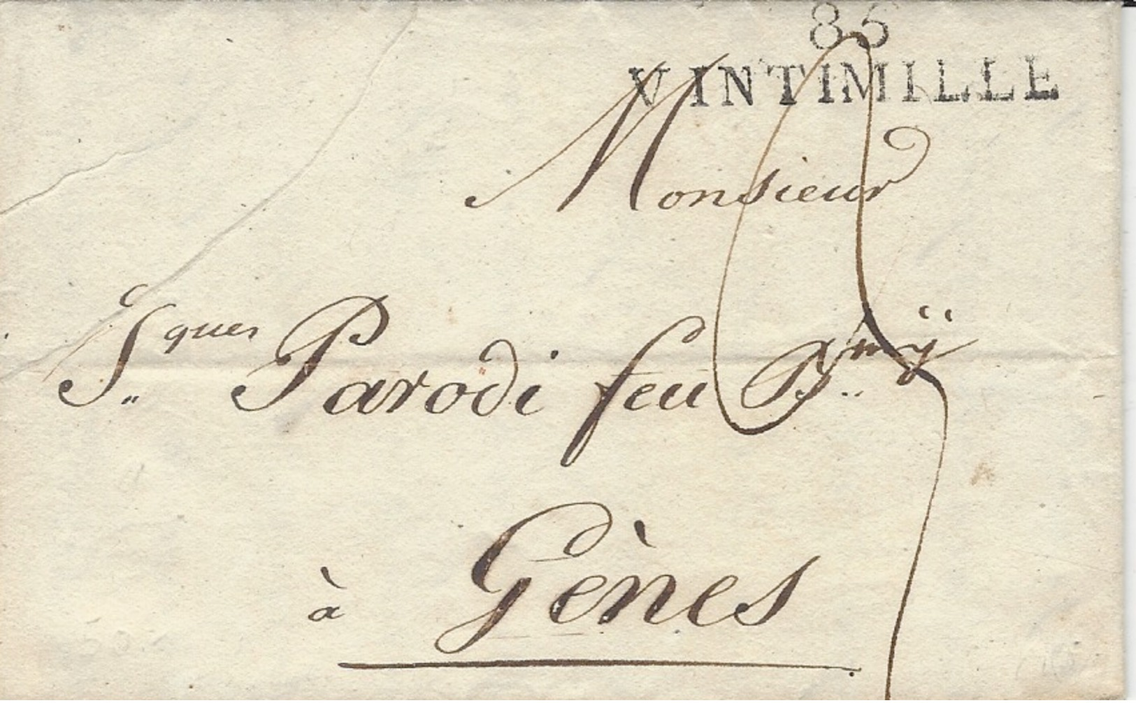 Non Daté- Lettre De 85 / VINTIMILLE   ( Alpes Maritimes ) 38 Mm Taxe 5 Puis 6 D  Pour Marseille - 1792-1815: Départements Conquis