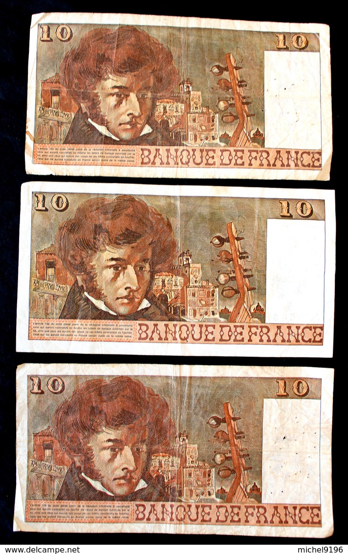 3 Billets De 10 Francs Berlioz 1976 -1977-1978 - 10 F 1972-1978 ''Berlioz''