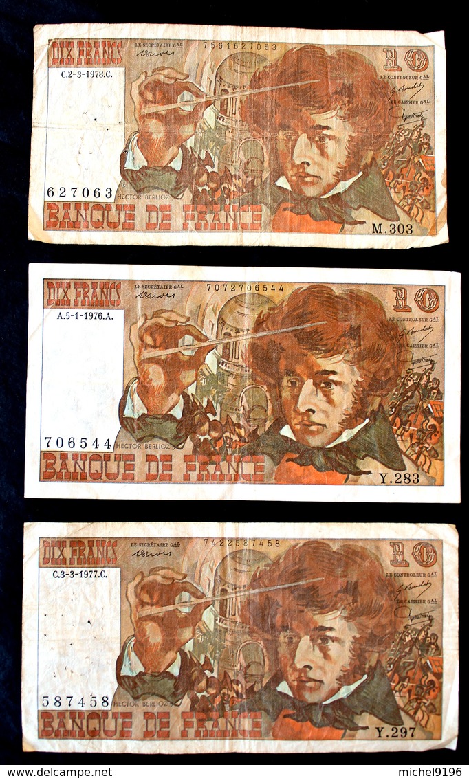 3 Billets De 10 Francs Berlioz 1976 -1977-1978 - 10 F 1972-1978 ''Berlioz''