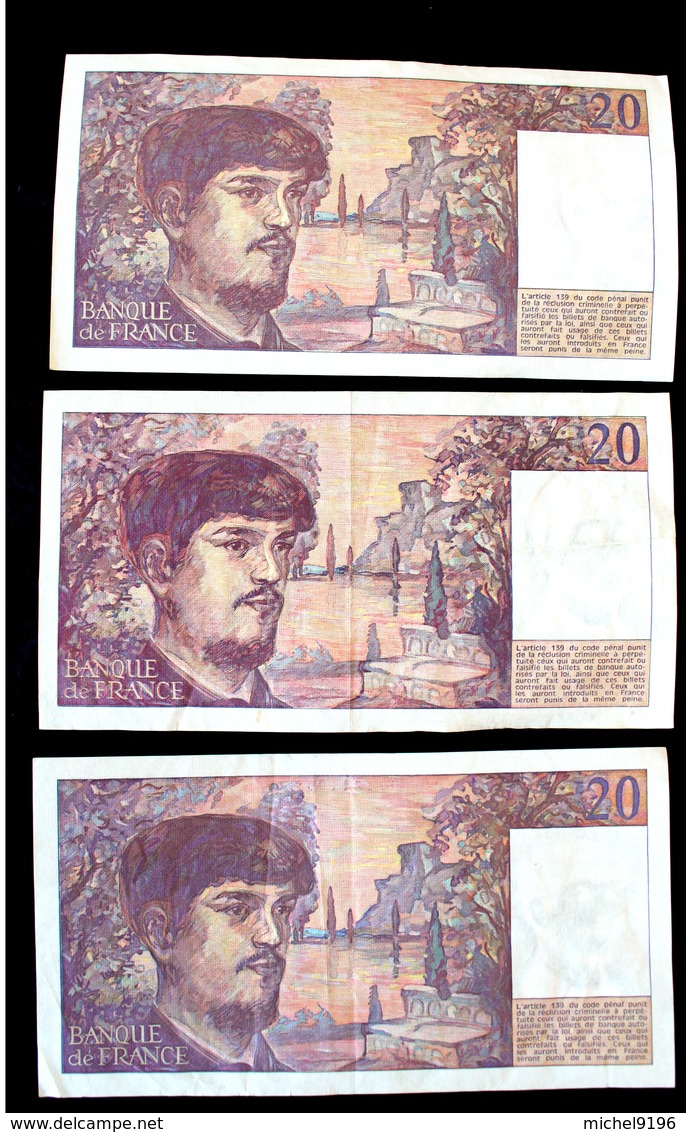 3 Billets De 20 Francs Debussy 1980-1981-1982 - 20 F 1980-1997 ''Debussy''