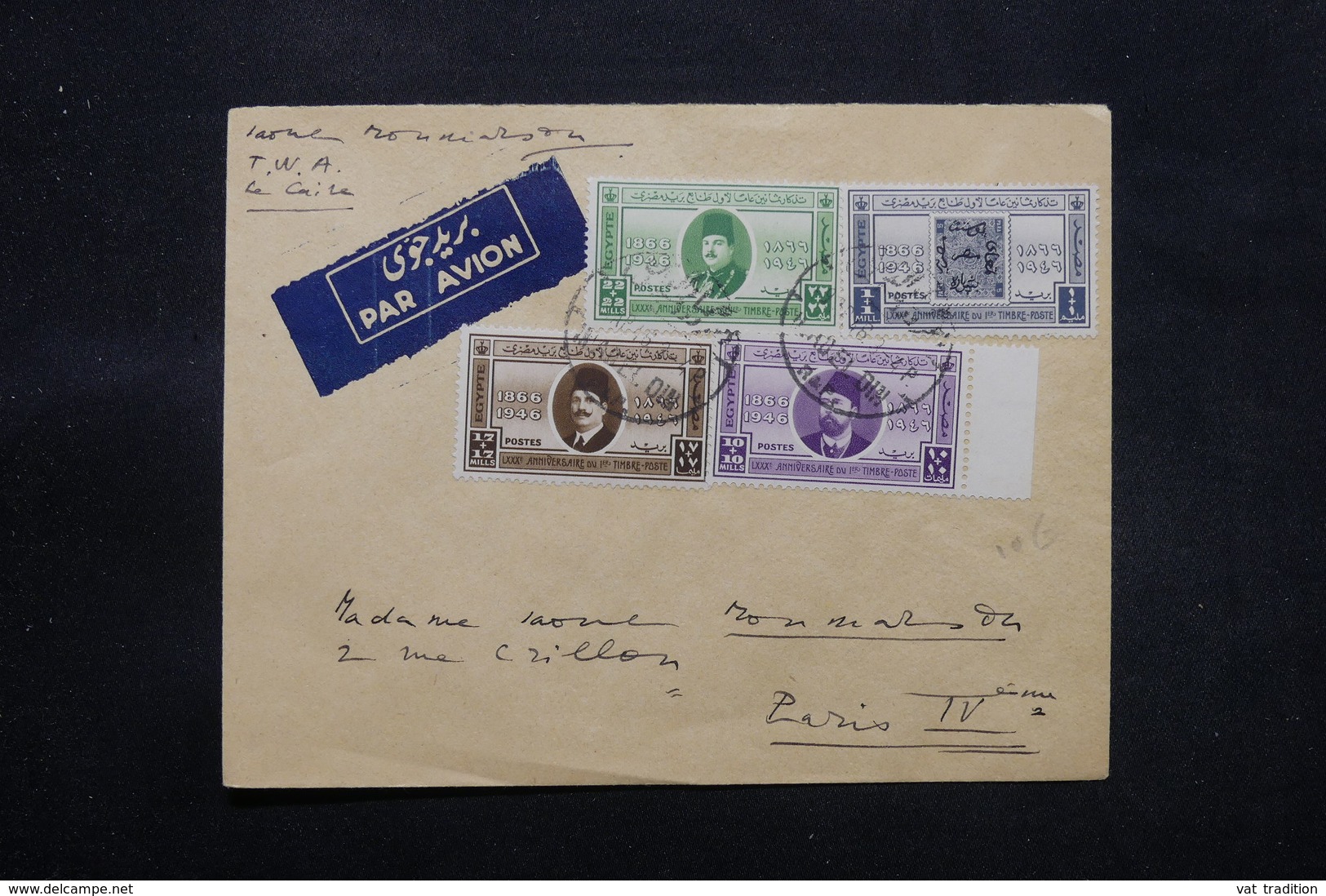 EGYPTE - Enveloppe Du Caire Pour Paris En 1946, Affranchissement Plaisant - L 27477 - Lettres & Documents