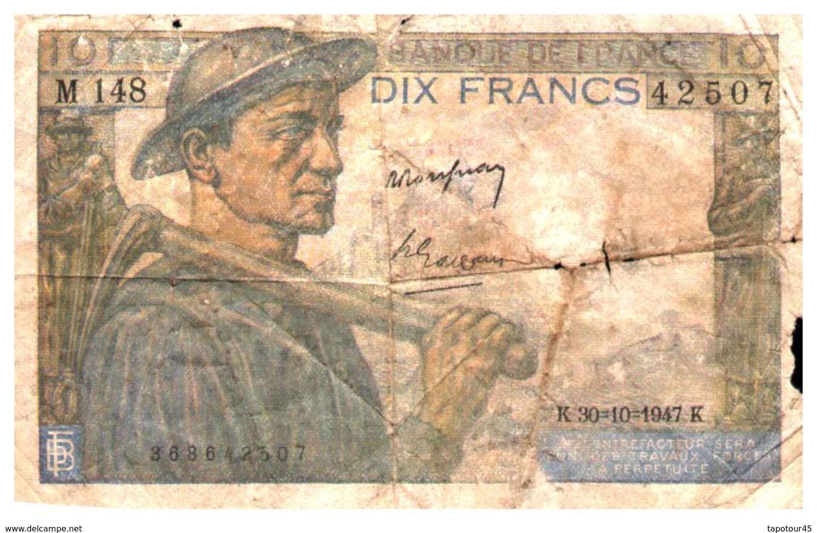 Billet  > France > 10  Francs   K.30=10=1947.k. - 10 F 1941-1949 ''Mineur''