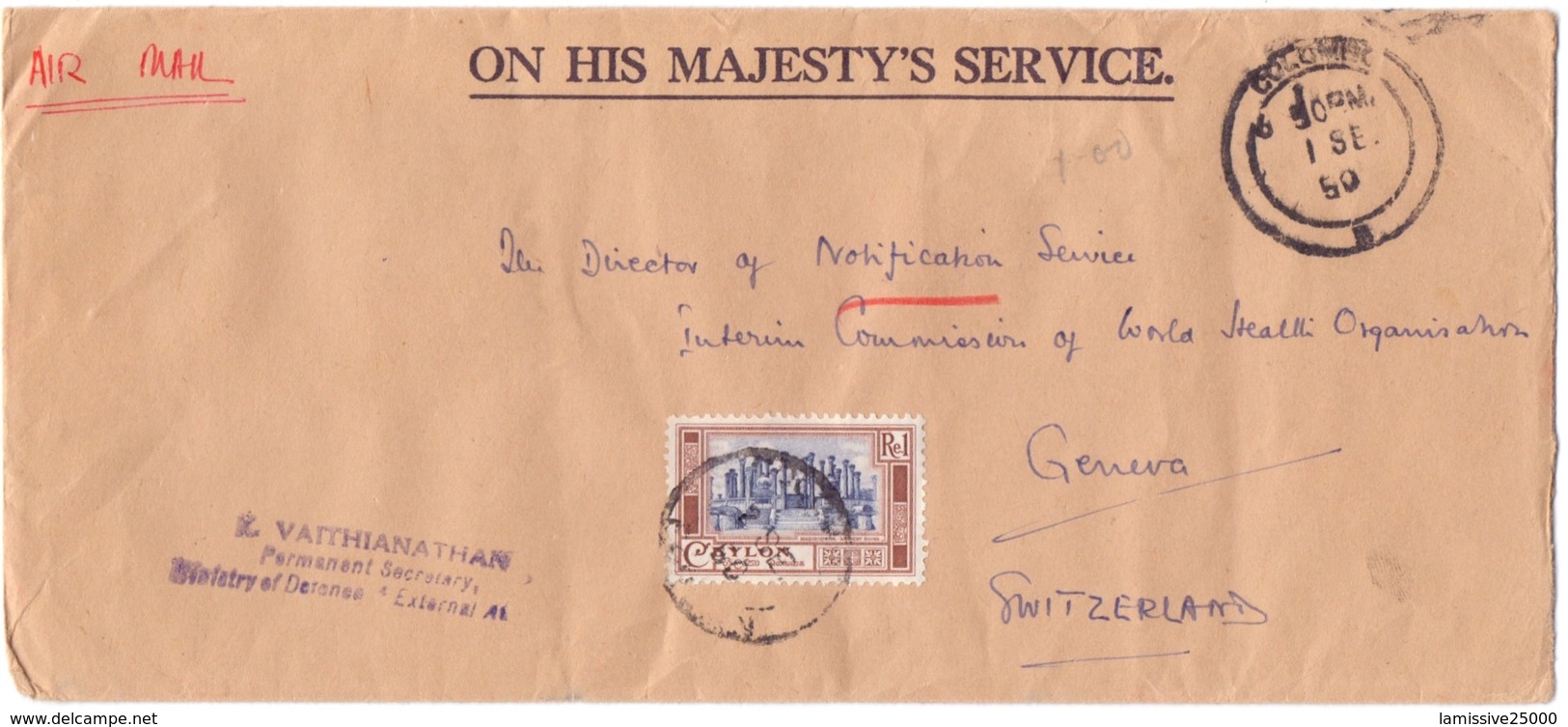 Covers On His Majesty S Service Switzerland Lettre Pour La Suisse - Ceylon (...-1947)