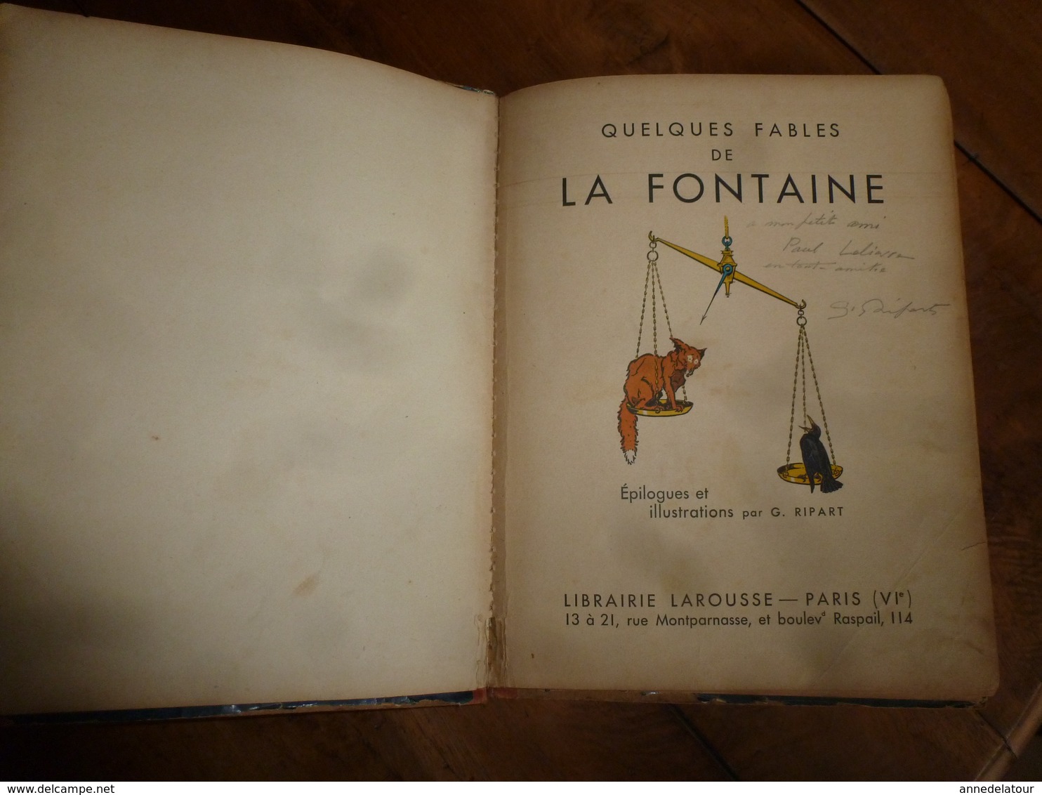 Dédicacé Par L'illustrateur Georges Ripart à Son Petit Ami : QUELQUES FABLES DE LA FONTAINE - Gesigneerde Boeken