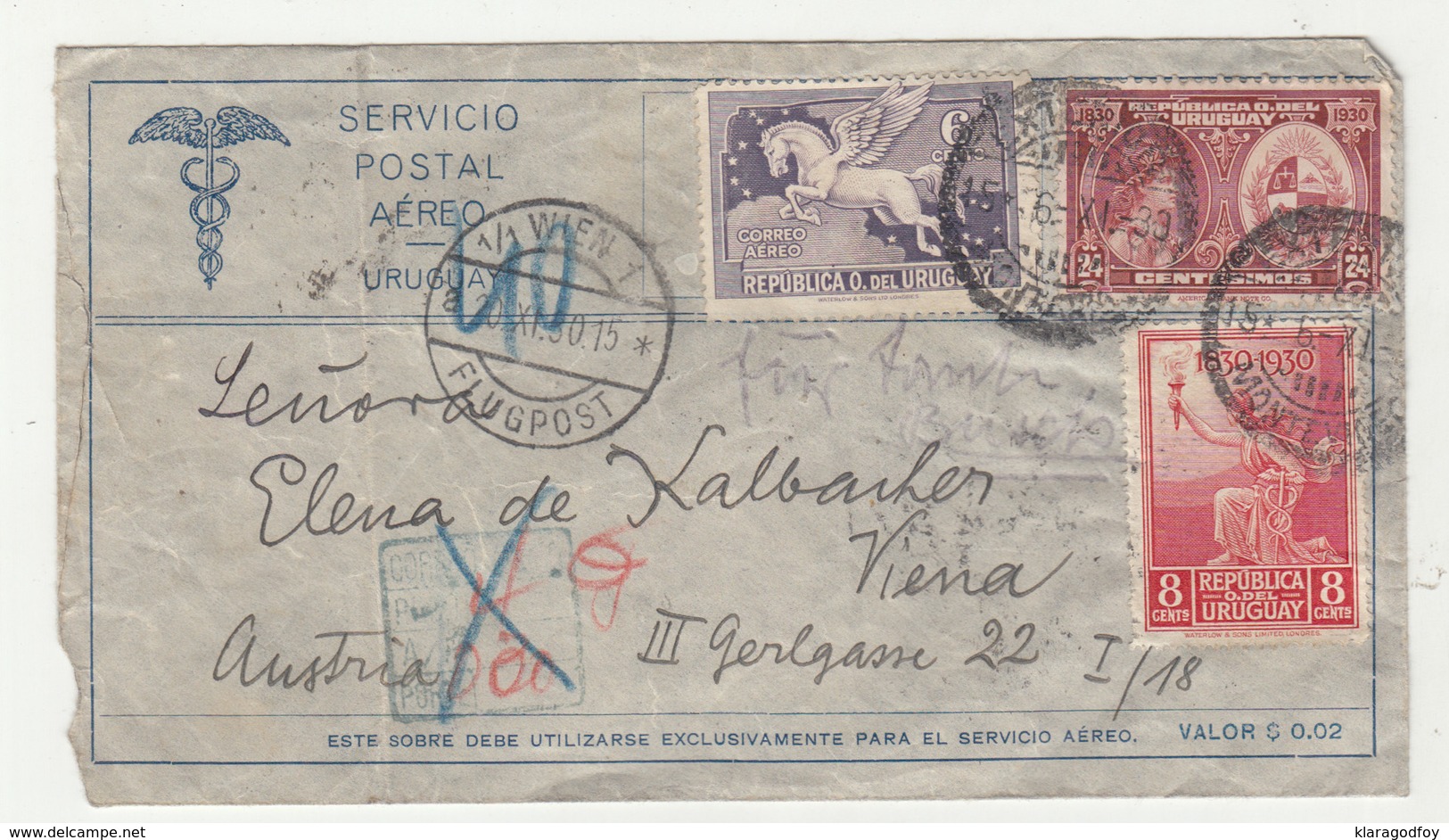 Uruguay, Letter Cover Travelled 1930 Montevideo To Wien Via Paris B190401 - Uruguay