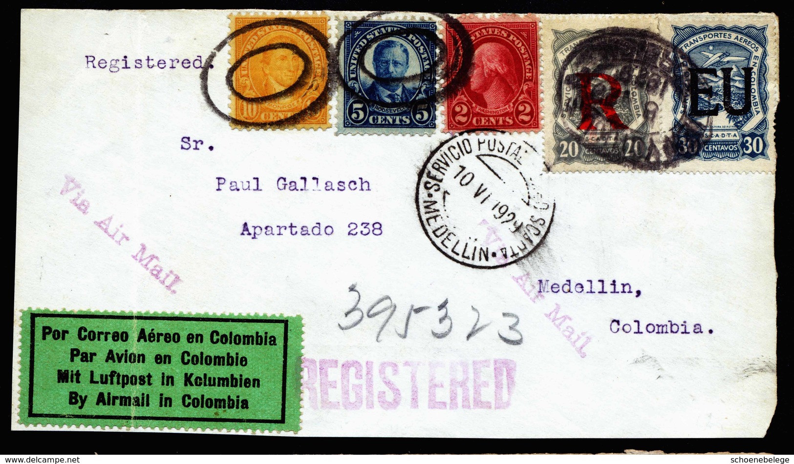 A6053) US SCADTA Front Of Cover New York 08.06.29 To Medellin / Colombia - Cartas & Documentos